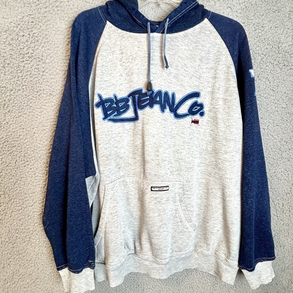 Vintage Bugle Boy Jean Co. Gray Hoodie Contrast Stitch Size XL Embroidered